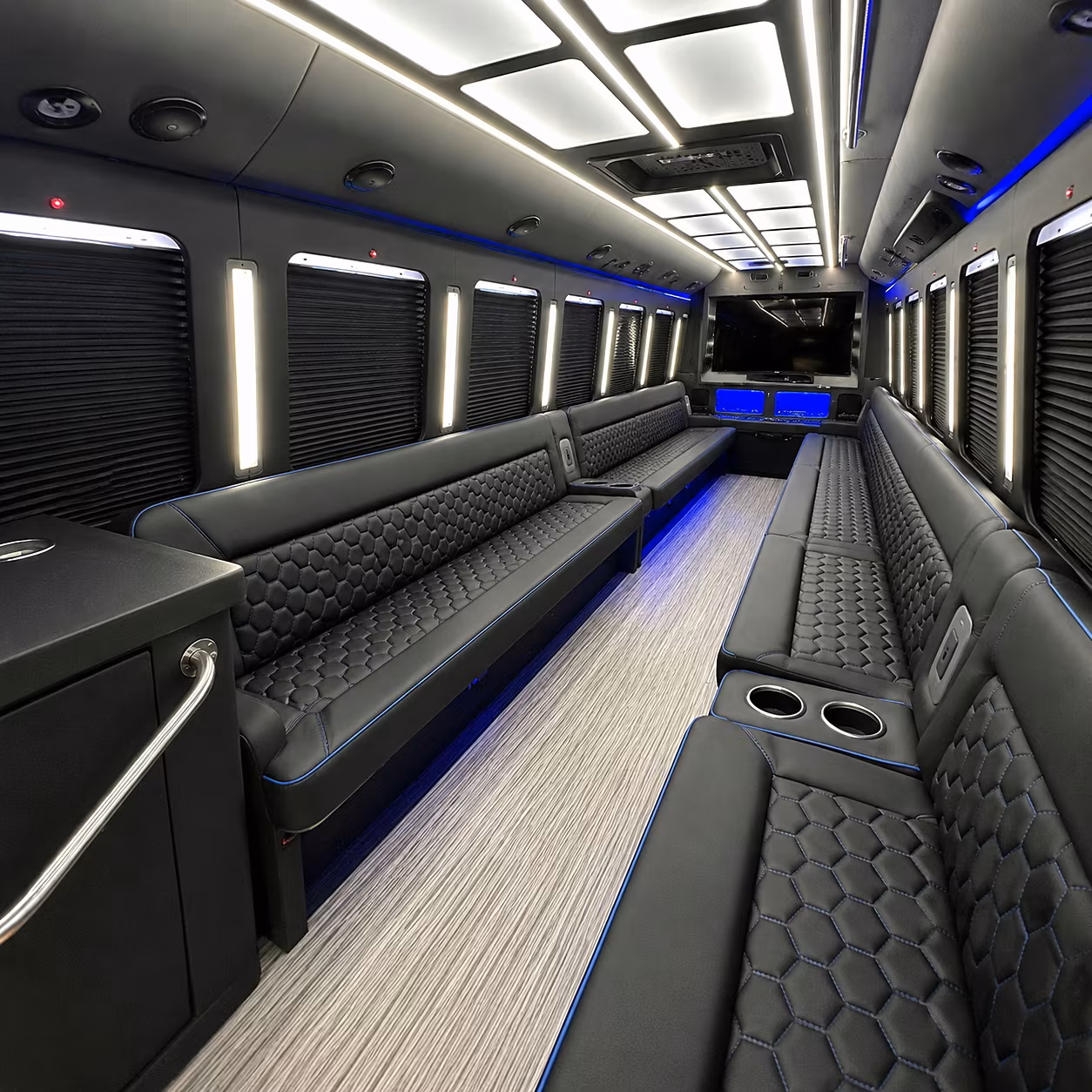 Group beside a Mercedes Sprinter limo in West Palm Beach