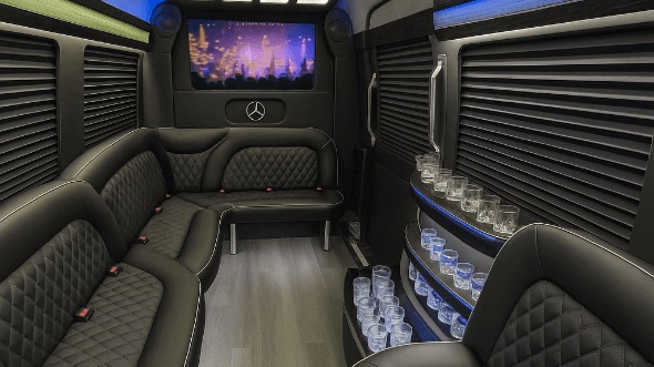 Interior of West Palm Beach Party Bus Company's 14 Passenger Sprinter Limousine in Boynton Beach