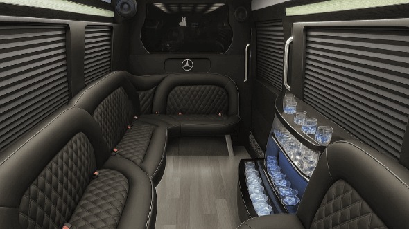 Interior of West Palm Beach Party Bus Company's 14 Passenger Sprinter Limousine in Coconut Creek