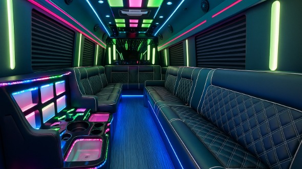 Interior of West Palm Beach Party Bus Company's 30 Passenger Party Bus in Boca Raton