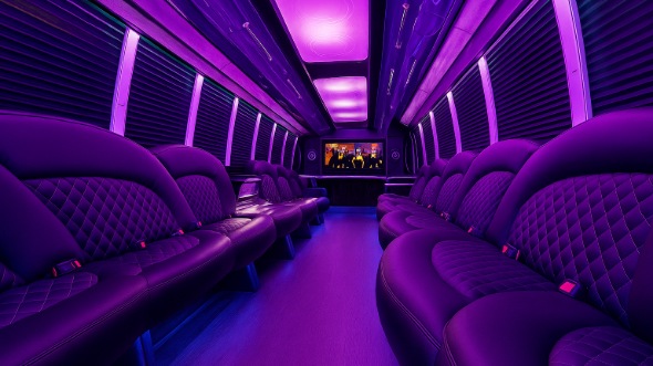 Interior of West Palm Beach Party Bus Company's 50 Passenger Party Bus in Deerfield Beach