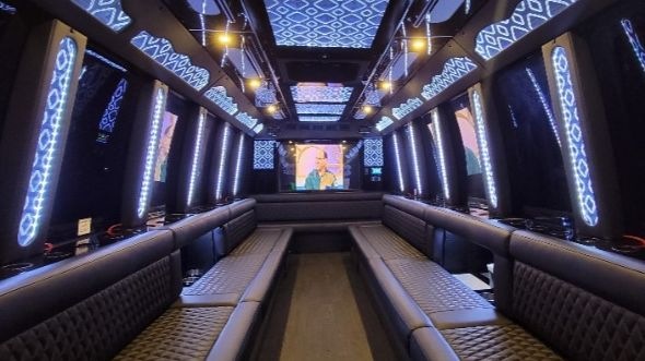 Interior of West Palm Beach Party Bus Company's 50 Passenger Party Bus in Delray Beach