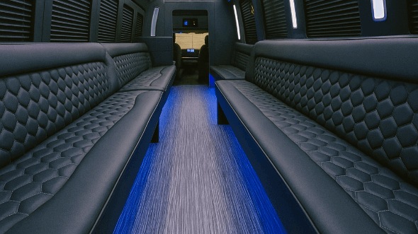 Interior of West Palm Beach Party Bus Company's 50 Passenger Party Bus in Palm Beach Gardens